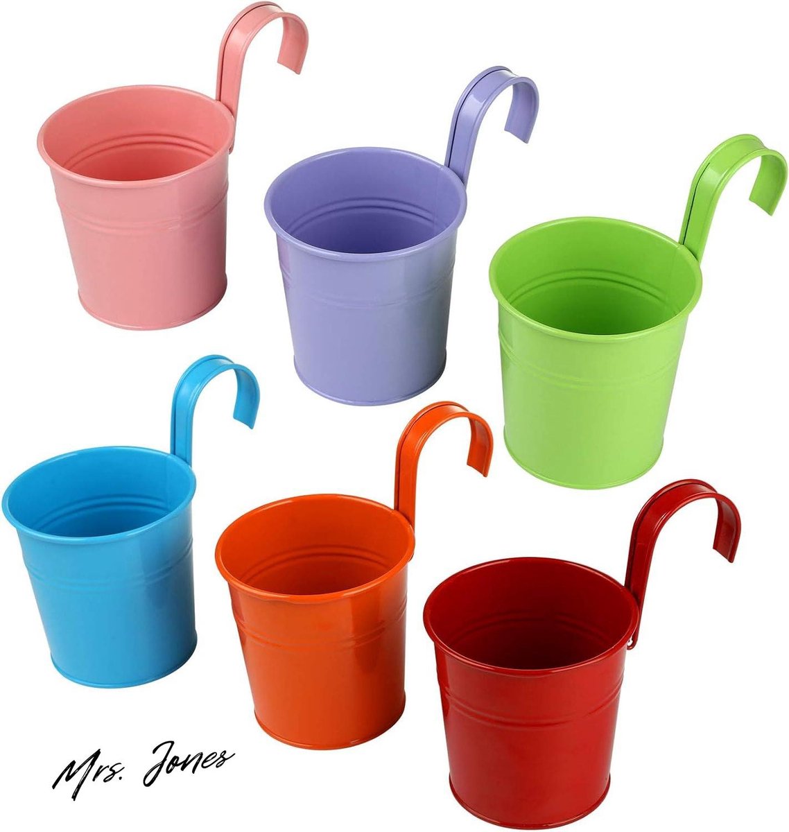 Mrs. Jones Collection Hangpotten Set - 6 Kleurrijke Metalen Bloempotten met Haken