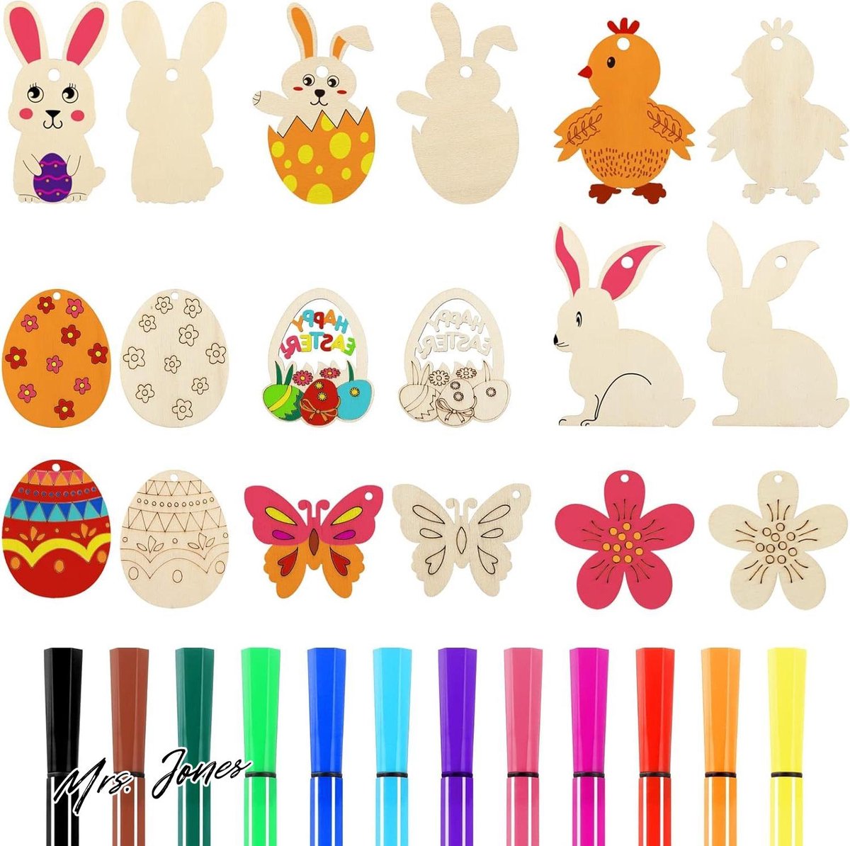 Mrs. Jones Collection Houten Paasdecoratie Set - 48-delig, DIY Hangers