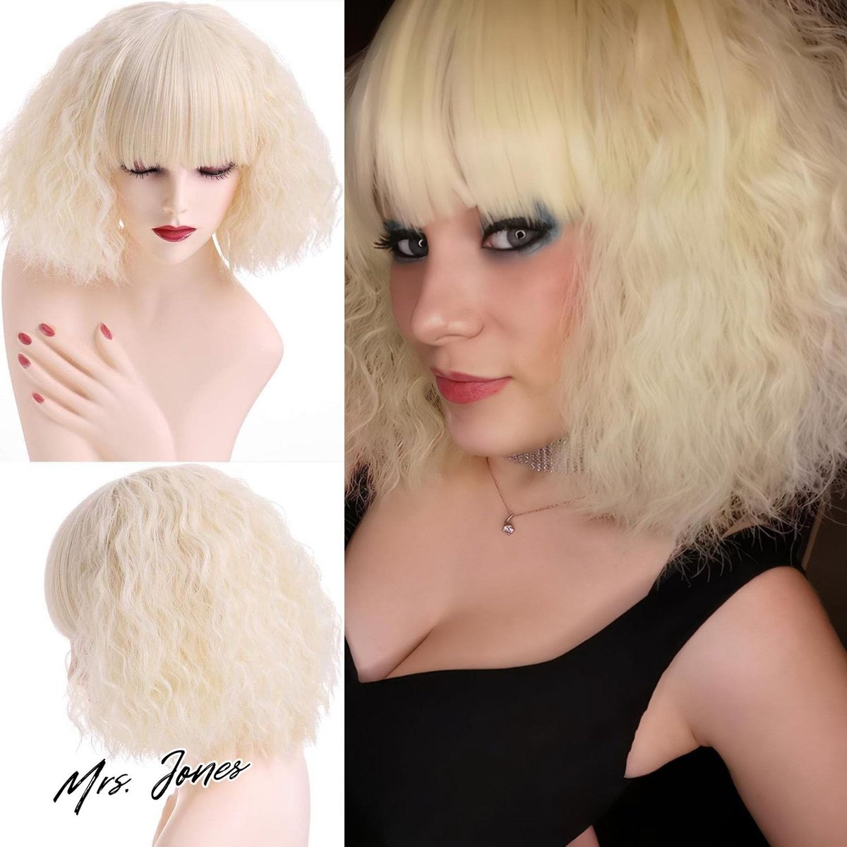 Mrs. Jones Damespruik kort lichtblond krullend met pony voor vrouwen - kwaliteit - blond haar .