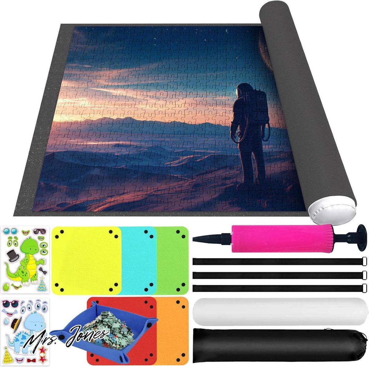    puzzel jigsaw matjigsaw rollendraagbare puzzelmatpuzzel roll matpuzzelpad van viltmet tot 1500 2000 3000 puzzelstukjespuzzelrolmat voor het opbergen van puzzelsmet grijze kleur .