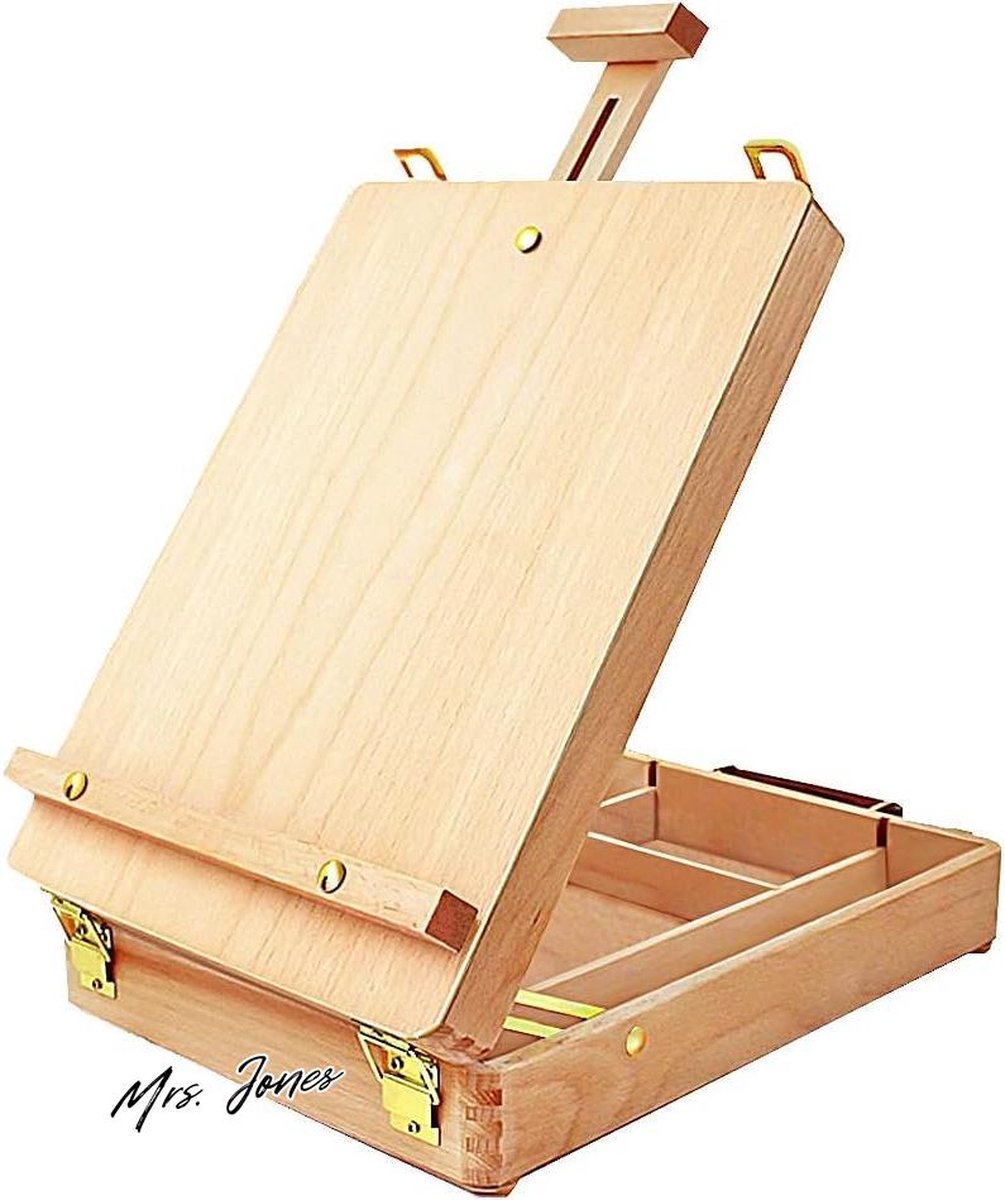   Tafelschildersezel -Desktop Art   -Premium Houten Schetsdoos voor Studenten Kunstenaars Beginners .