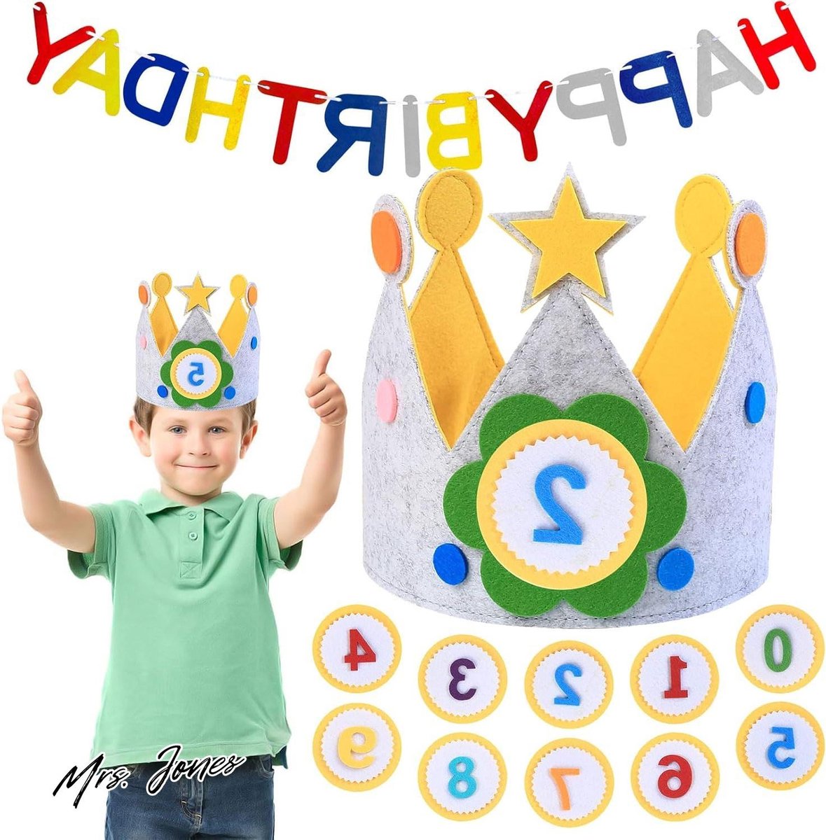 Mrs. Jones Verjaardagskroonhoed Blauwe Ster - Verstelbaar Klittenband - Kinderen 0-9 Jaar - Jongens Meisjes .