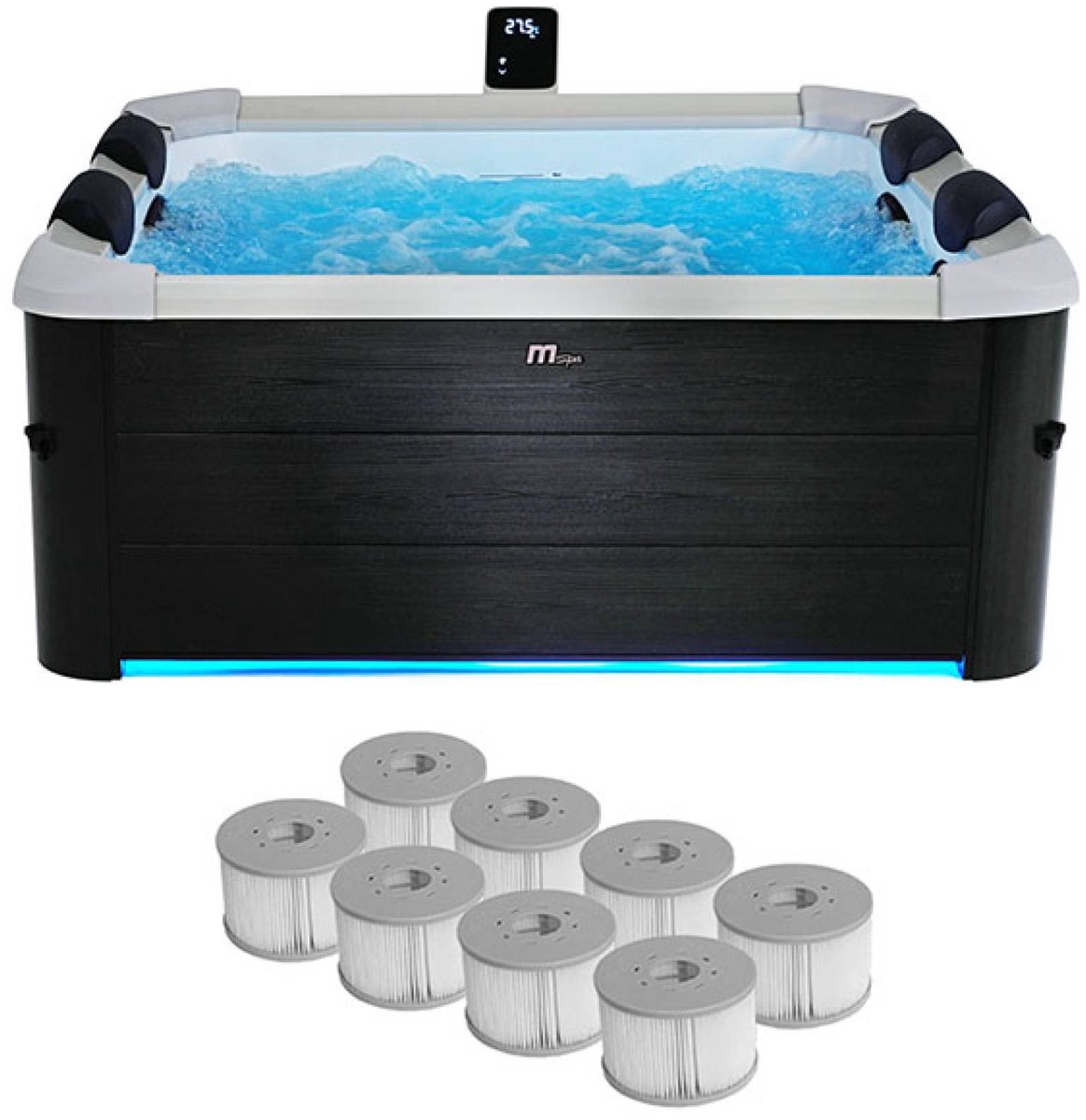 MSPA - SPA Oslo Plus + 8 filtres SPA - Vaste spa, mspa 6 zitplaatsen, 4 hydromassagekussens, 8 filters + afdekzeil inbegrepen 180 cm x 65 cm