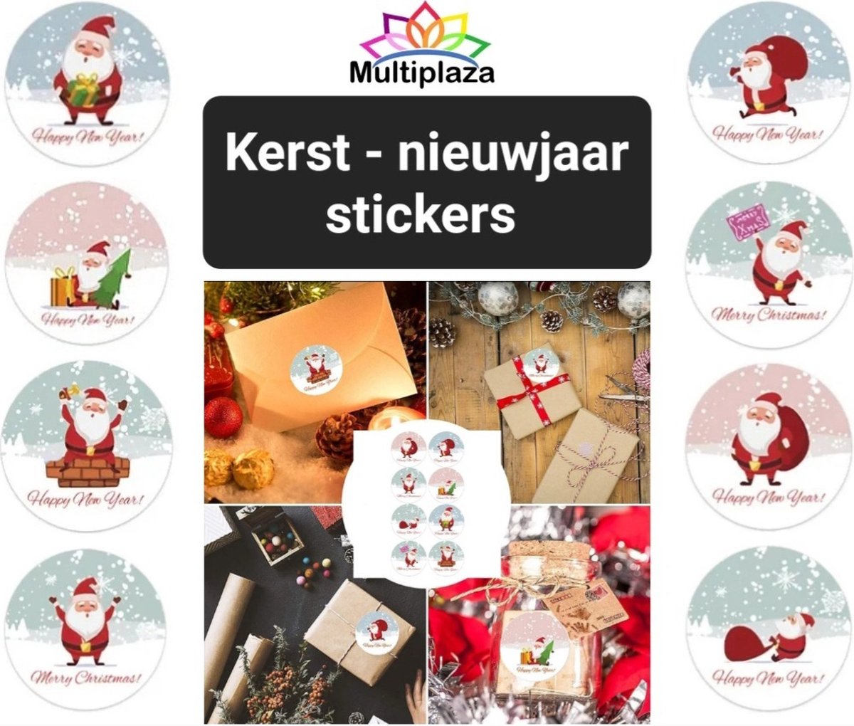 Kerst stickers ● MERRY CHRISTMAS ● HAPPY NEW YEAR ● 50 stuks - 2,5cm - versturen - pakketten - post - webshop - klanten - kado - groet - promoten bedrijf