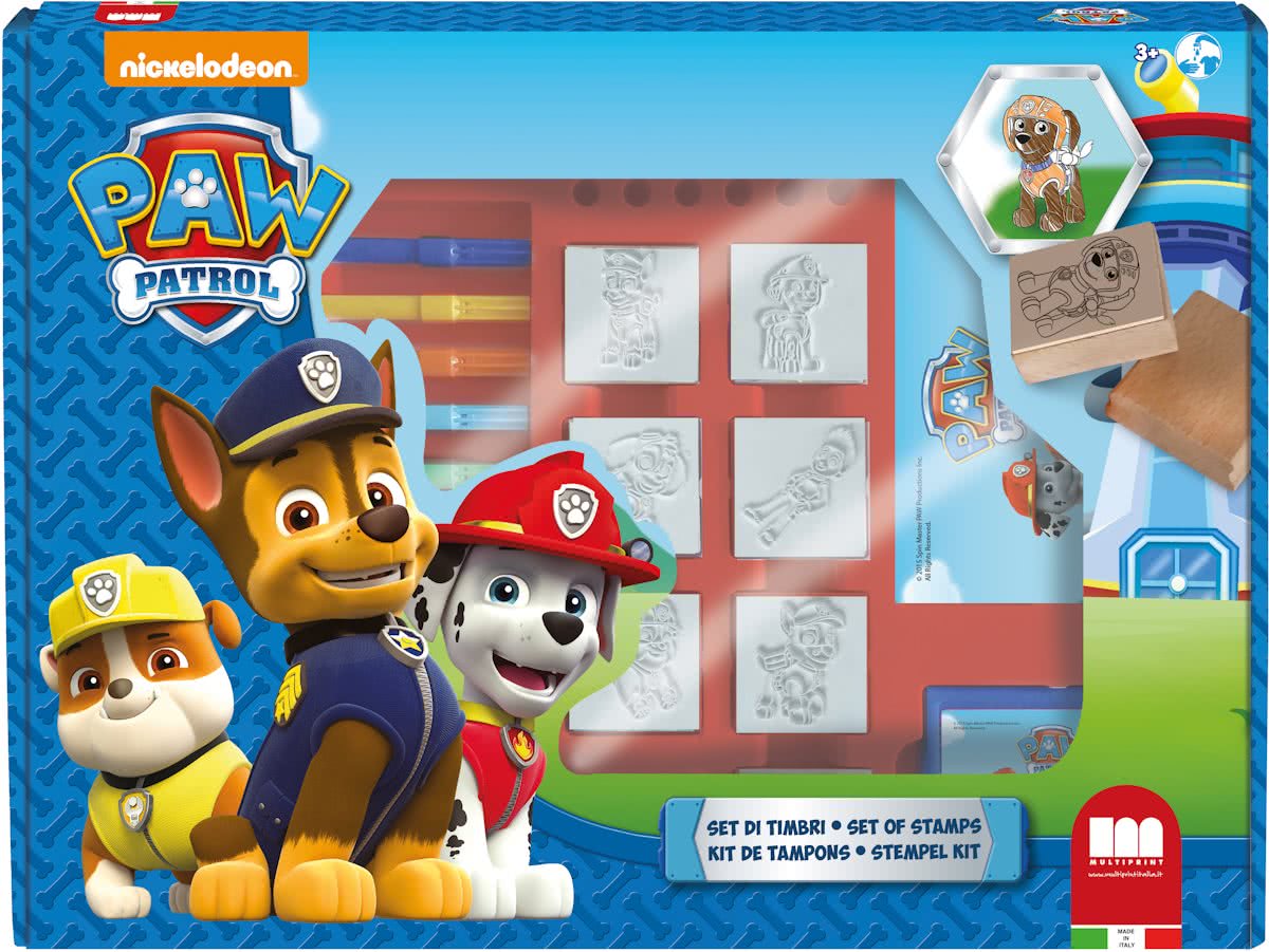 Multiprint Nickelodeon Paw Patrol - maxi doos - 7 stempels + 12 stiften