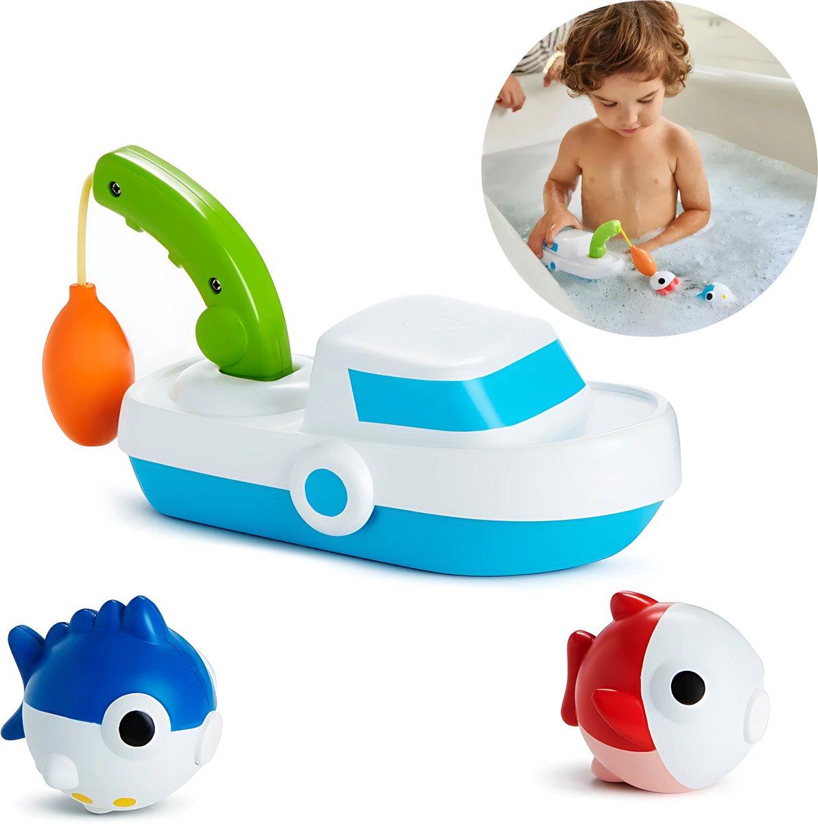 Munchkin badspeelgoed - Deep Sea Fishing Boat - Vissersboortje met Verwijderbare Hengel - Magneetvissen - Interactief Badspeelgoed