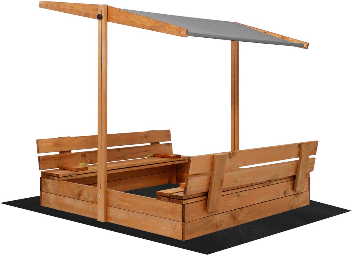 Muntel® Zandbak - Met Deksel - Met Bank - Inclusief Gronddoek - Met Dak - Geïmpregneerd - 120 x 120 CM