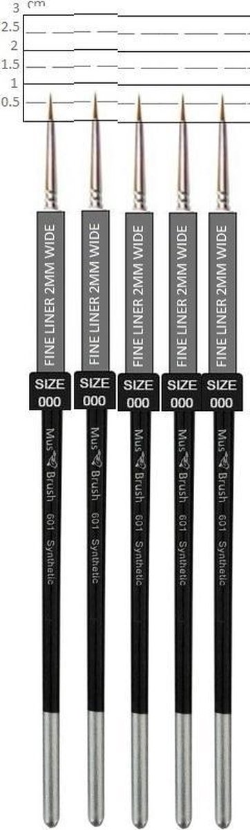  rush -serie 601 5 x No. 000 -schilderpenselen - fijnschilder