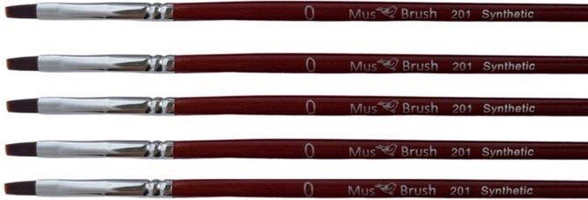 MusBrush Serie 201 - 5 x Nr. 0 - Plat - Schilderpenseel - Penselenset