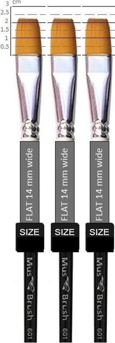   set - serie 601 3 x No. 3/4 plat - schilderpenselen - fijnschilder - muspenseel - muspenselen