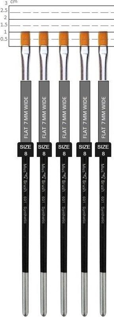   set - serie 601 5 x No. 8 plat - schilderpenselen - fijnschilder - muspenseel - muspenselen