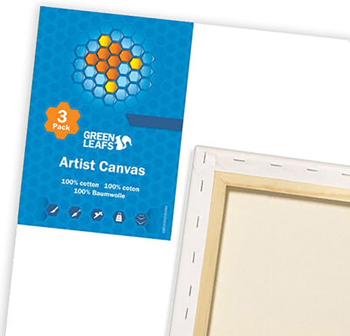 MUSEO Green Leafs - Schildersdoeken - katoen - 30x30cm - 3 stuks