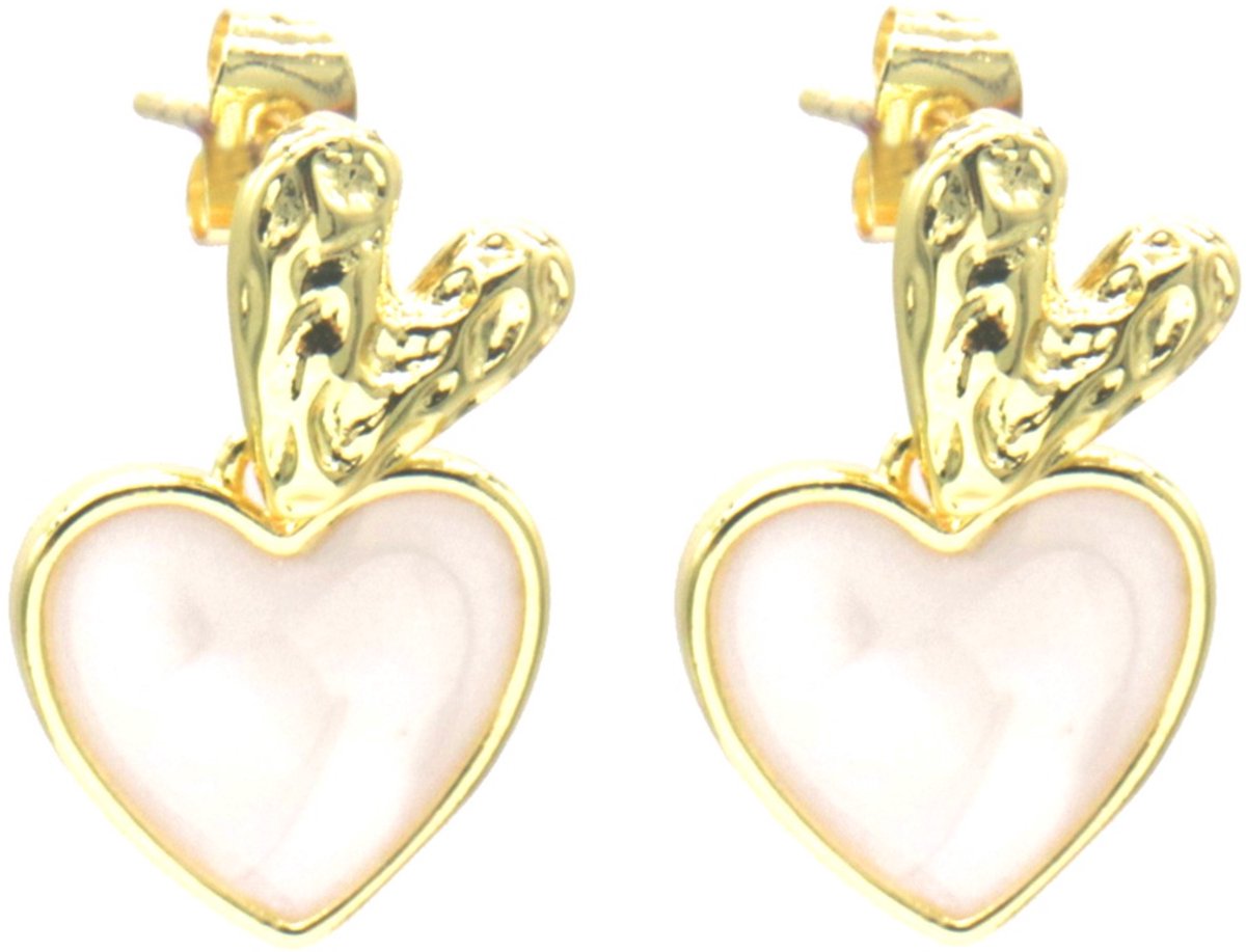 Oorbellen hartjes - wit - 2,2 cm - dames
