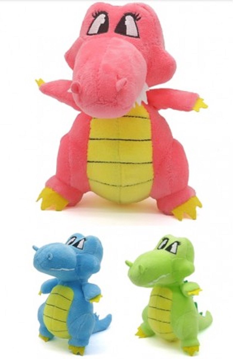 knuffel  3 CROCODILE 18cm licht groen -licht blauw-roze