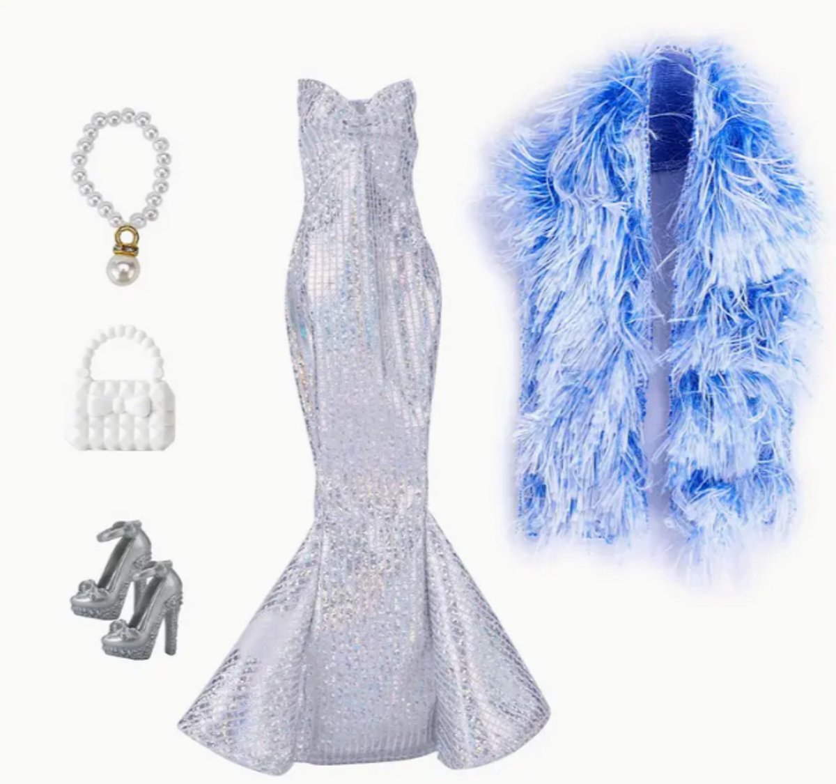 Modepop zeemeermin prinsessenjurk blauw met accessoires - modepop zeemeerminjurk - modepoppenkleding