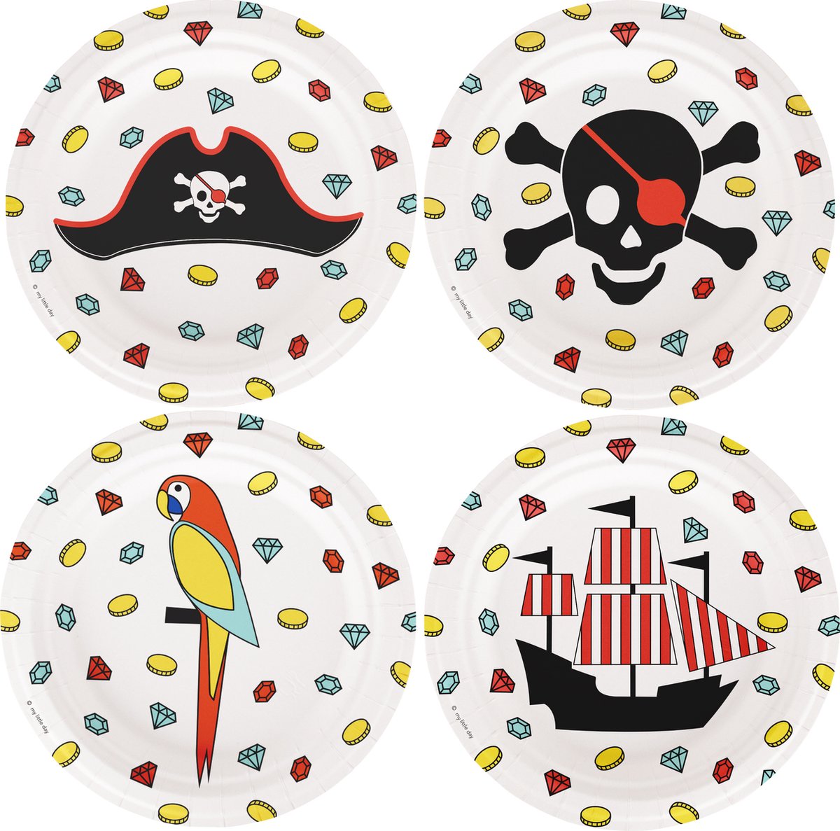Kartonnen bordjes piraten - piratenfeest - 8 stuks - 22 cm - rond