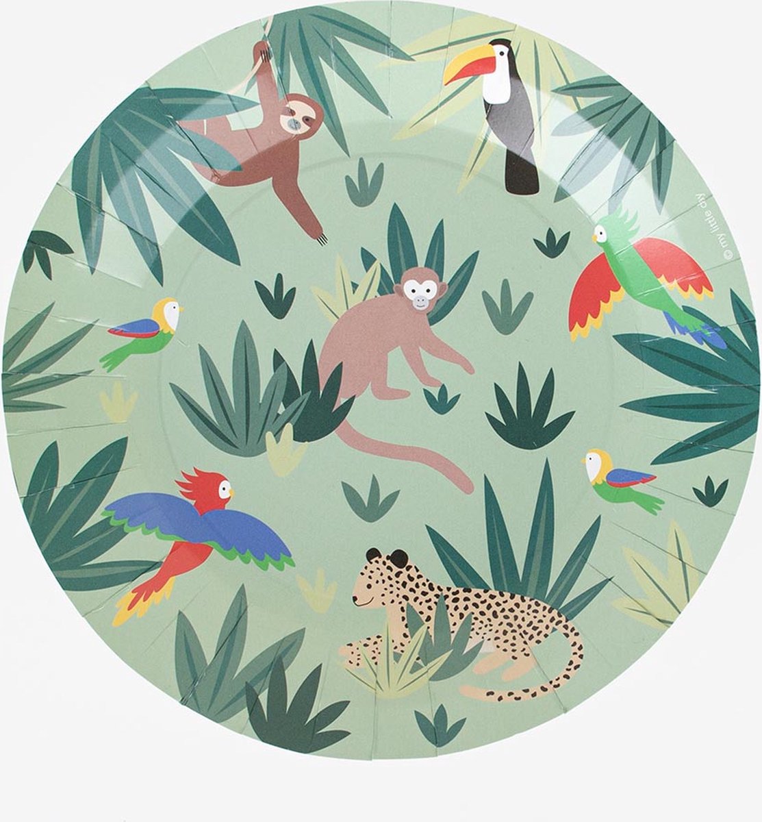 Papieren bordjes tropical - 8 stuks - jungle - themafeest - kinderfeest - aap - papegaai