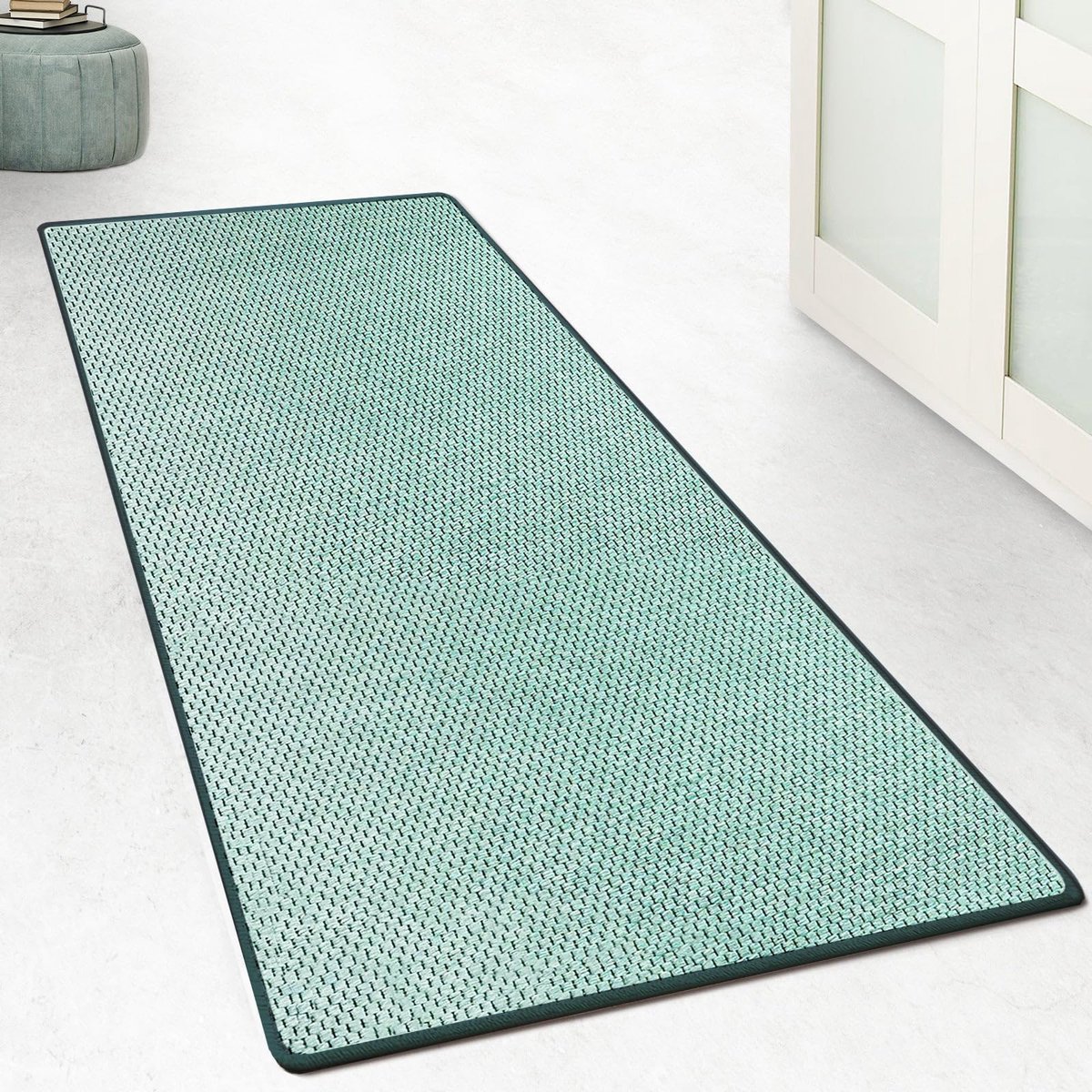 My Ninki ® Groen Sisal-Design Vloerkleed Loper voor Keuken, Hal, Slaapkamer en Woonkamer, Antislip en Wasbaar, 66 x 100 cm