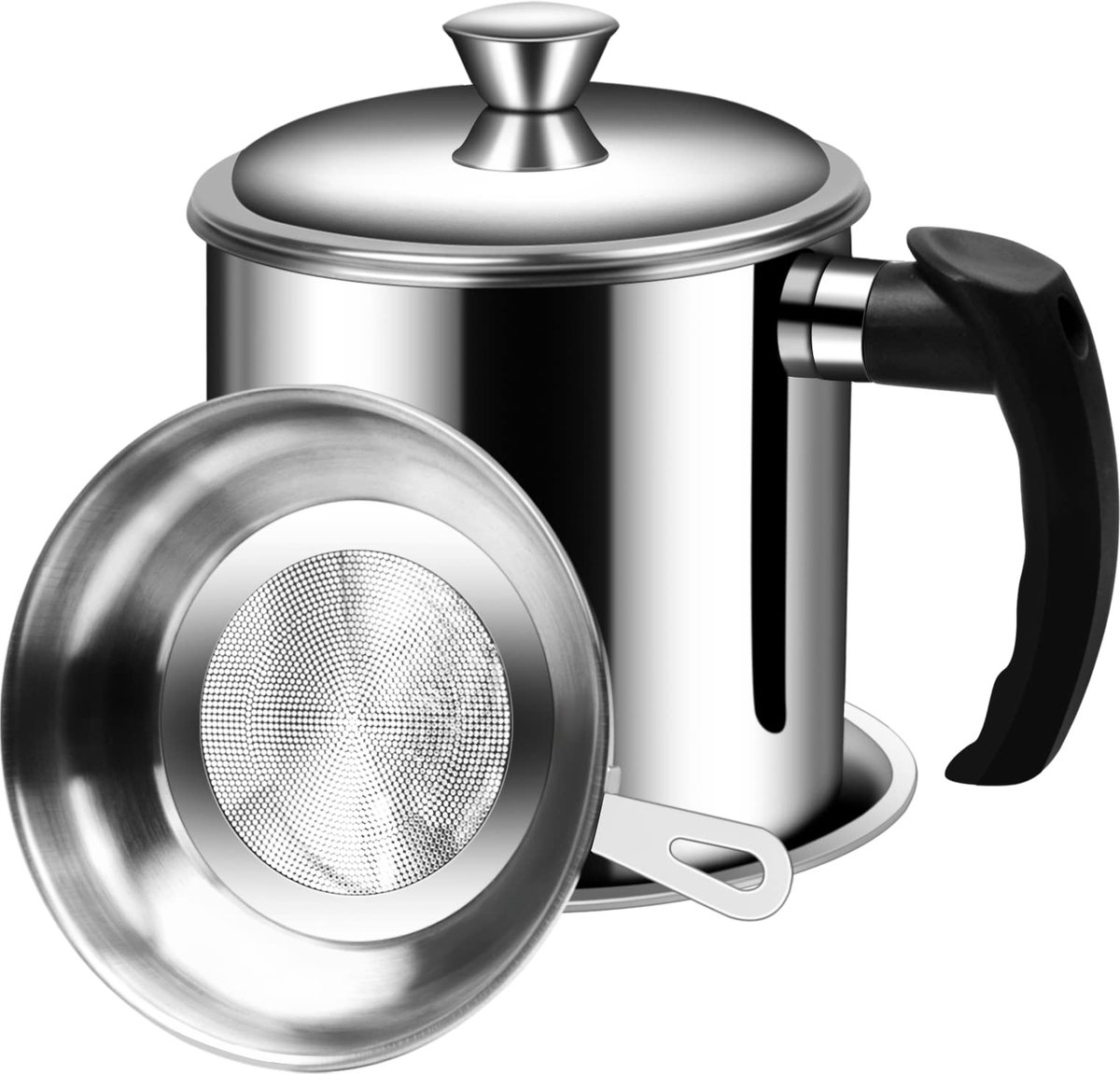   ® Roestvrij Stalen Vetfilterpot met Fijnmazige Zeef en Stofdicht Deksel voor Keuken