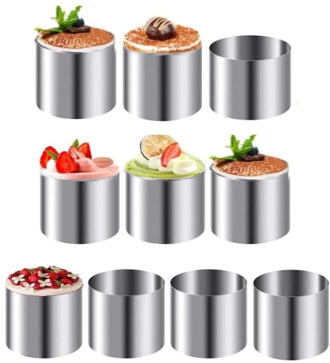 My Ninki ® Set van 10 Multifunctionele Ronde Bakringen voor Taarten en Desserts, Roestvrij Staal, Ø 5 cm