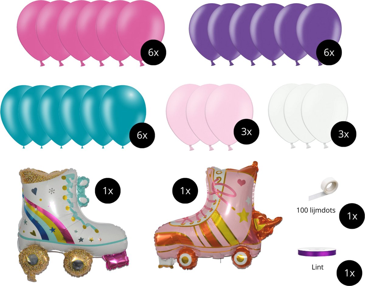 My Theme Party - 1 set rollerskate ballon kit - Disco paars & roze ballon kit - Ballonnen feestdecoratie