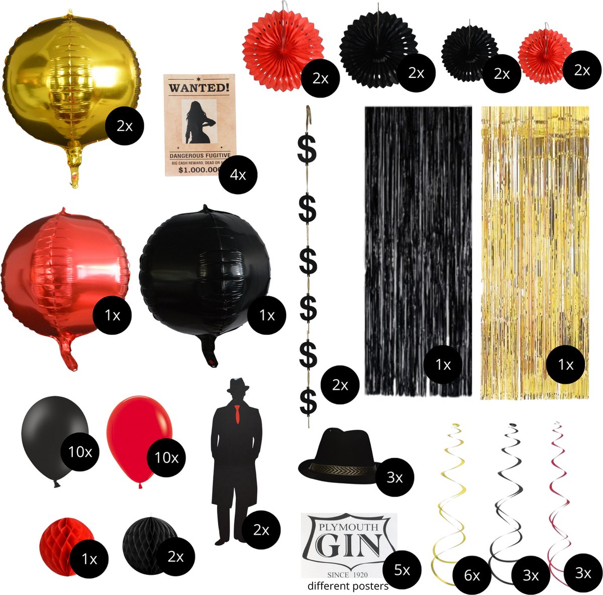 My Theme Party - 62 stuks Maffia feestpakket - Thema Feestversiering - Black & Gold versiering
