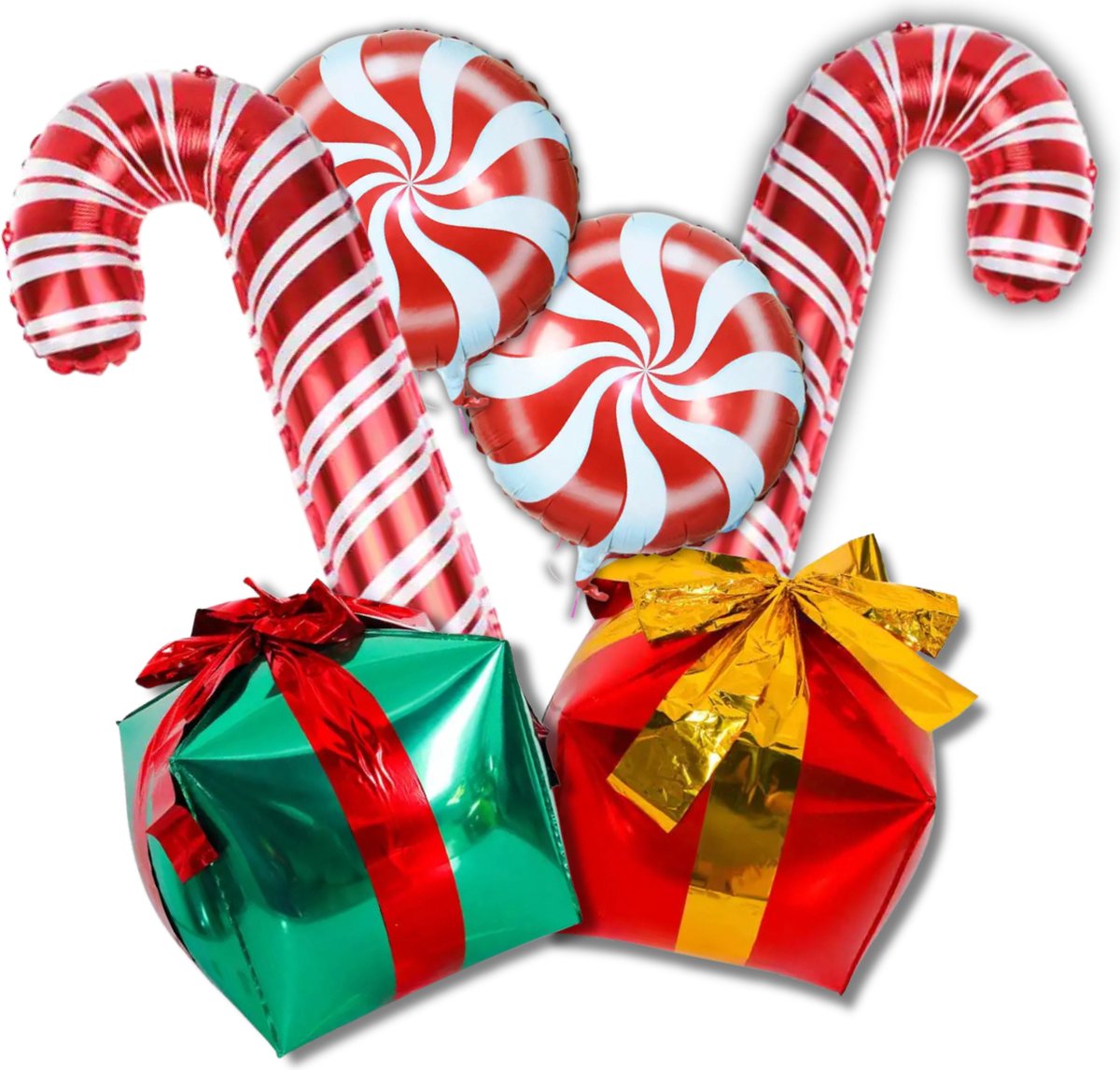 My Theme Party - kerst aluminium ballon set - 6 stuks - zuurstok ballon - cadeau ballon - candy ballon - Christmas decoratie