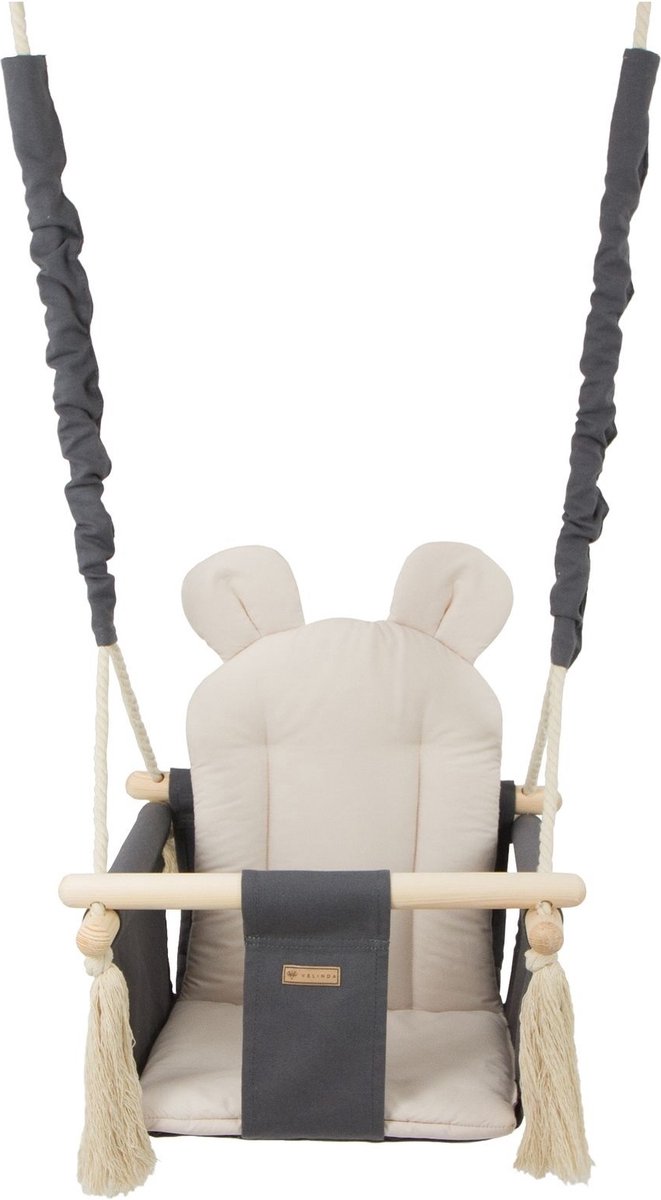 Baby schommel van hout - grijs/beige - tot 20 kg - stijlvol en veilig