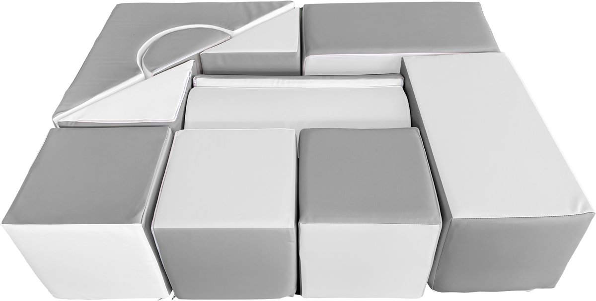 Schuimblokken speelgoed - 11-delig - 120x90x30 cm - wit & grijs - Veilig en duurzaam speelplezier