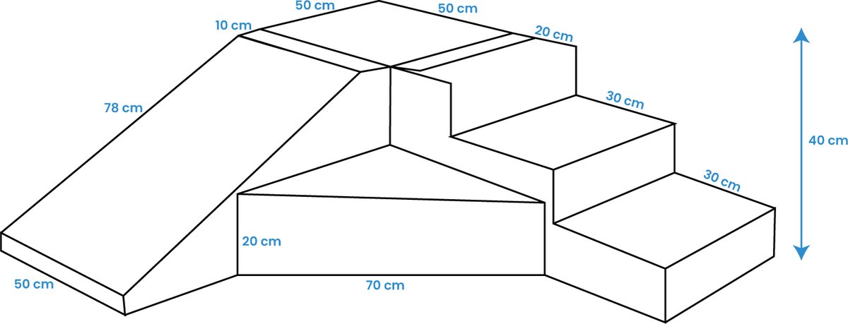 Schuimblokken speelgoed - Foam glijbaan 40 cm hoog - Wit en zwart - Veilig en stijlvol