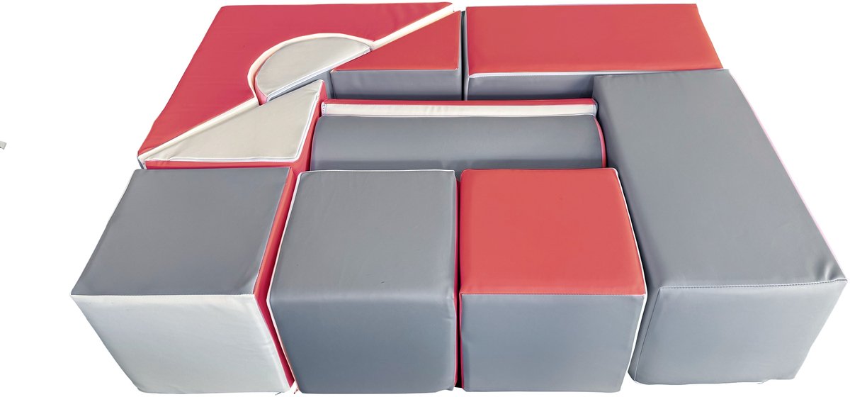 Viking Choice Schuimblokken Speelgoed - 11 Delig - 120x90x30 cm - Wit, Grijs, Koraalrood - Veilig en Creatief Speelgoed