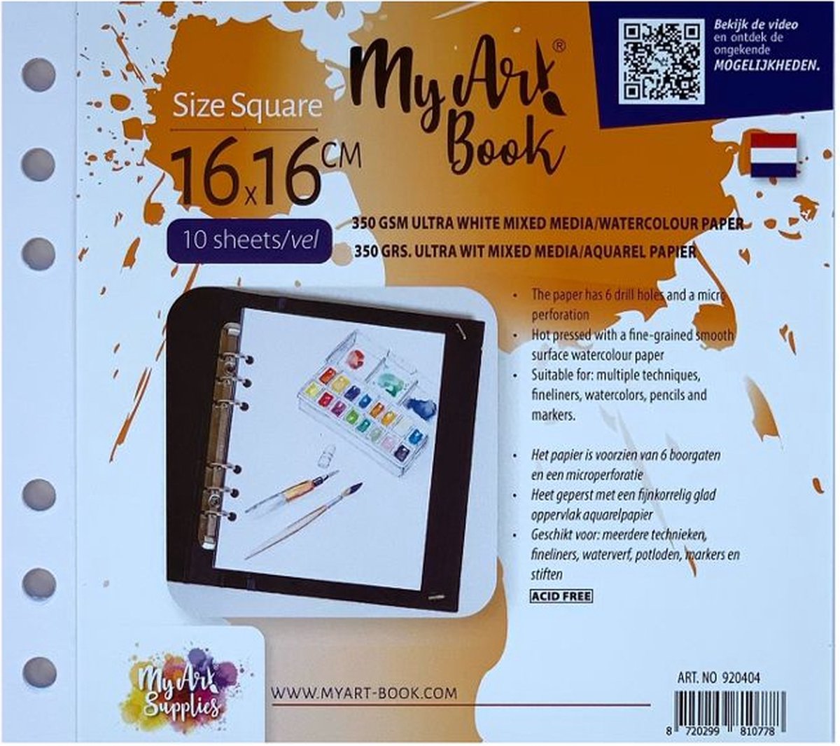 MyArtBook papier vierkant - ultrawit aquarelpapier 350g