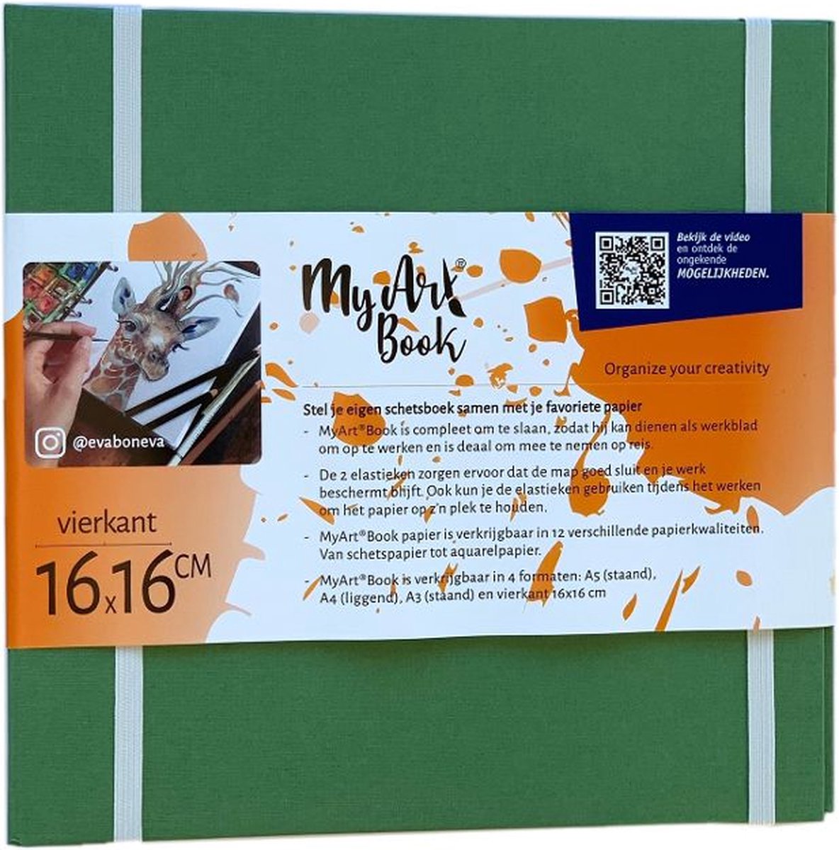 MyArt®Book Vierkanten 160x160 mm 16,0x16,0 cm Kunstenaarsmap ringband Groen met 1x 6 rings O-Mechaniek en 2 elastieken
