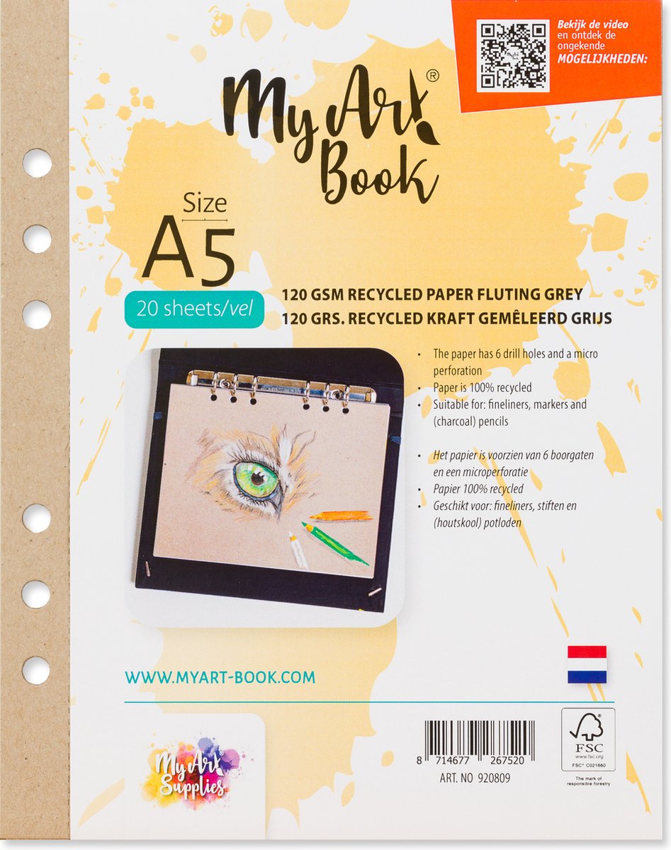 MyArt®Book schetspapier 120 g/m2 Recycled Kraft gemêleerd grijs – formaat A5 - 20 vel per set