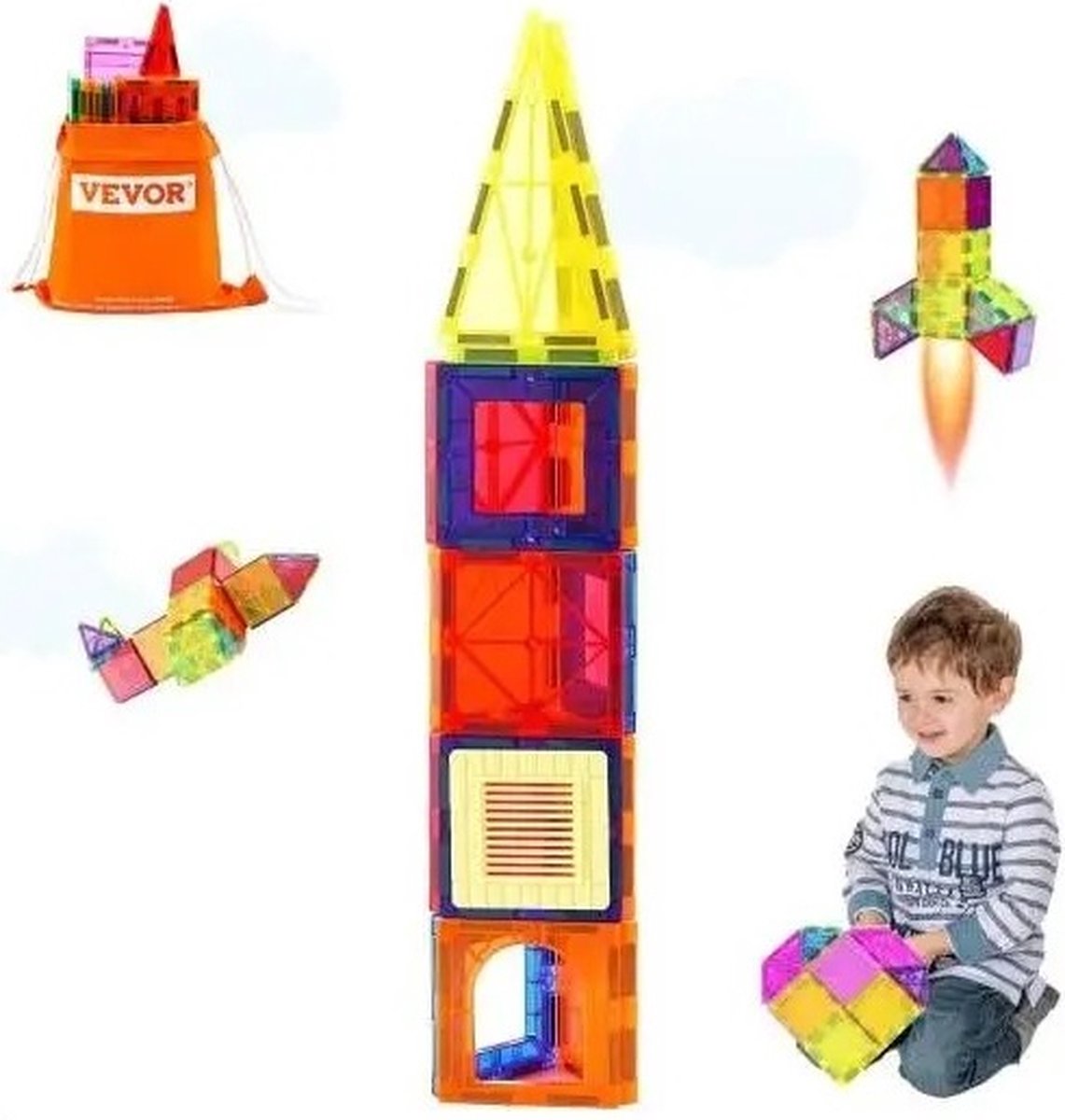 Mygroot - Magnetische Bouwstenen - Bouw set - 55 stuks - Magneet Tegels - Kinderen Educatief Spel - Speelgoed voor Kinderen - Jongens en meisjes - 5+ leeftijd.