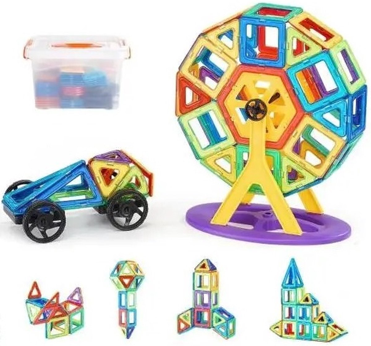 Mygroot - Magnetische Puzzel/bouwstenen - 123 stuks - Magneet Bouwstenen - Set met Reuzenrad - Bouw - Stapelen Spel Speelgoed - voor Kinderen - Jongens en Meisjes - 5 + leeftijd.