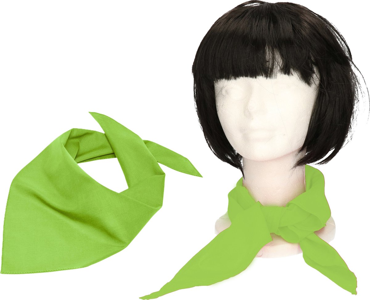 Myrtle Beach Verkleed bandana/sjaaltje - 2x - lime groen - kleuren thema/teams - Carnaval accessoires
