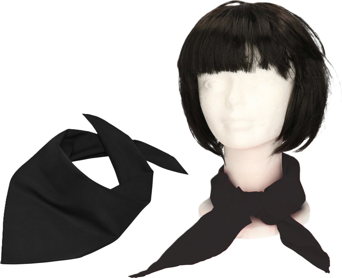 Myrtle Beach Verkleed bandana/sjaaltje - 2x - zwart - kleuren thema/teams - Carnaval accessoires