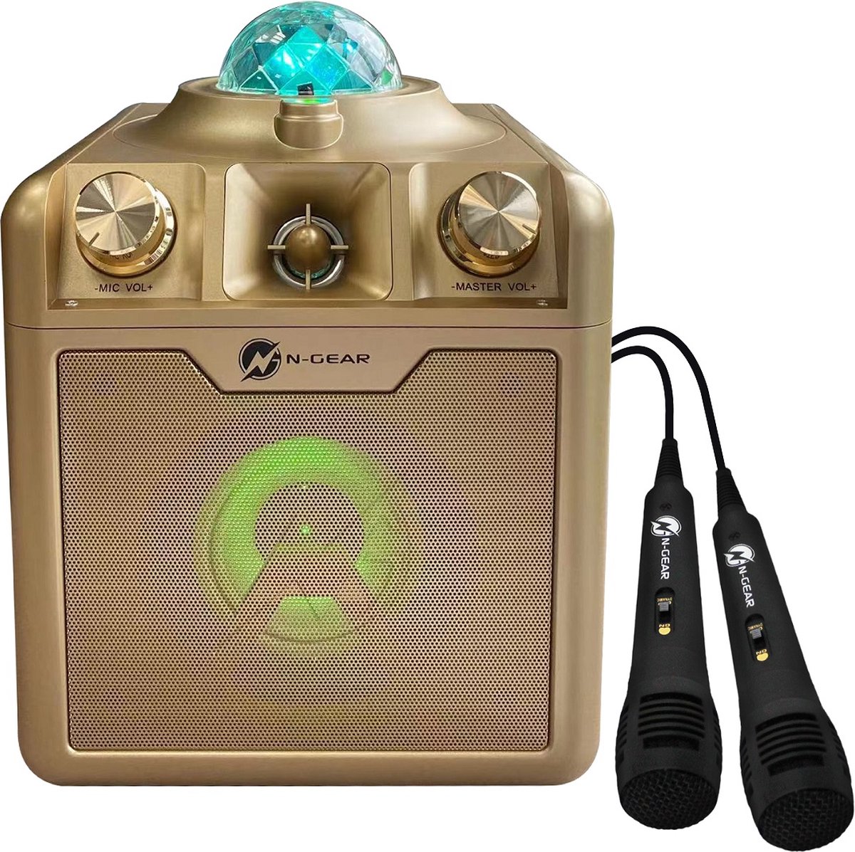   Disco Star 710 Gold - Karaoke Speaker - Starprojector - 2 Microfoons
