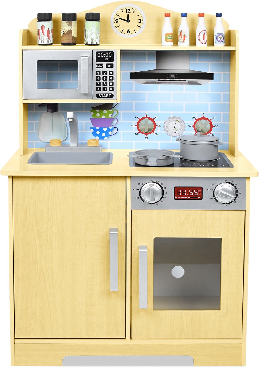 NAIZY Kinderkeuken van MDF, 59,5 x 29,5 x 91,7 cm, speelkeuken, houten kinderkeukenspeelgoedset met spatel, soeppan, braadpan, kranen en accessoires, kinderkeuken voor kinderen vanaf 3 jaar