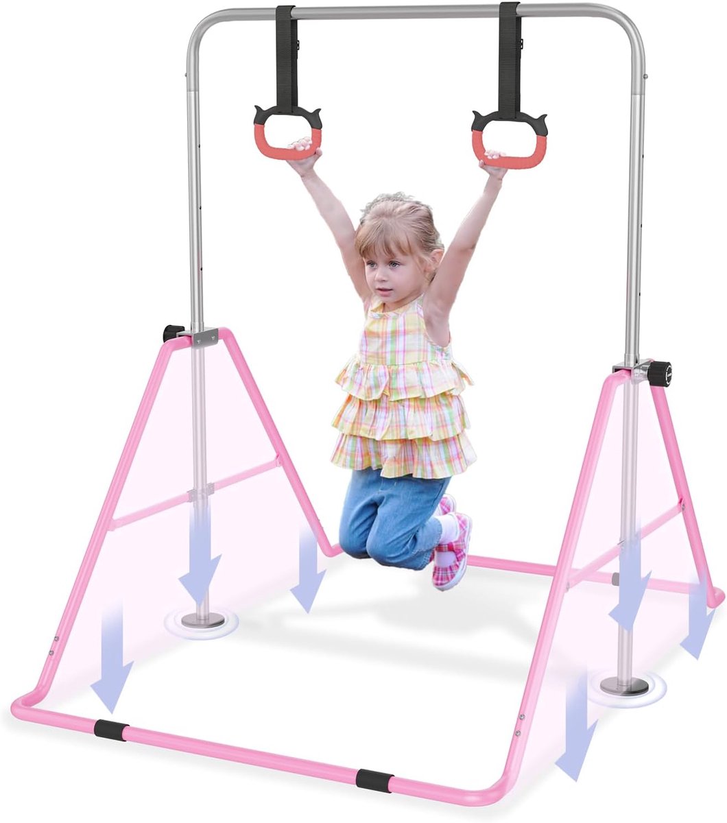 NAIZY Rekstok, gymnastiekrek, indoor gymnastiektoestel, gymnastiekrek voor thuis, in hoogte verstelbaar met 2 gymnastiekringen, opvouwbare gymnastiekrek, rekstoksysteem voor gymnastiek, gymnastiektraining