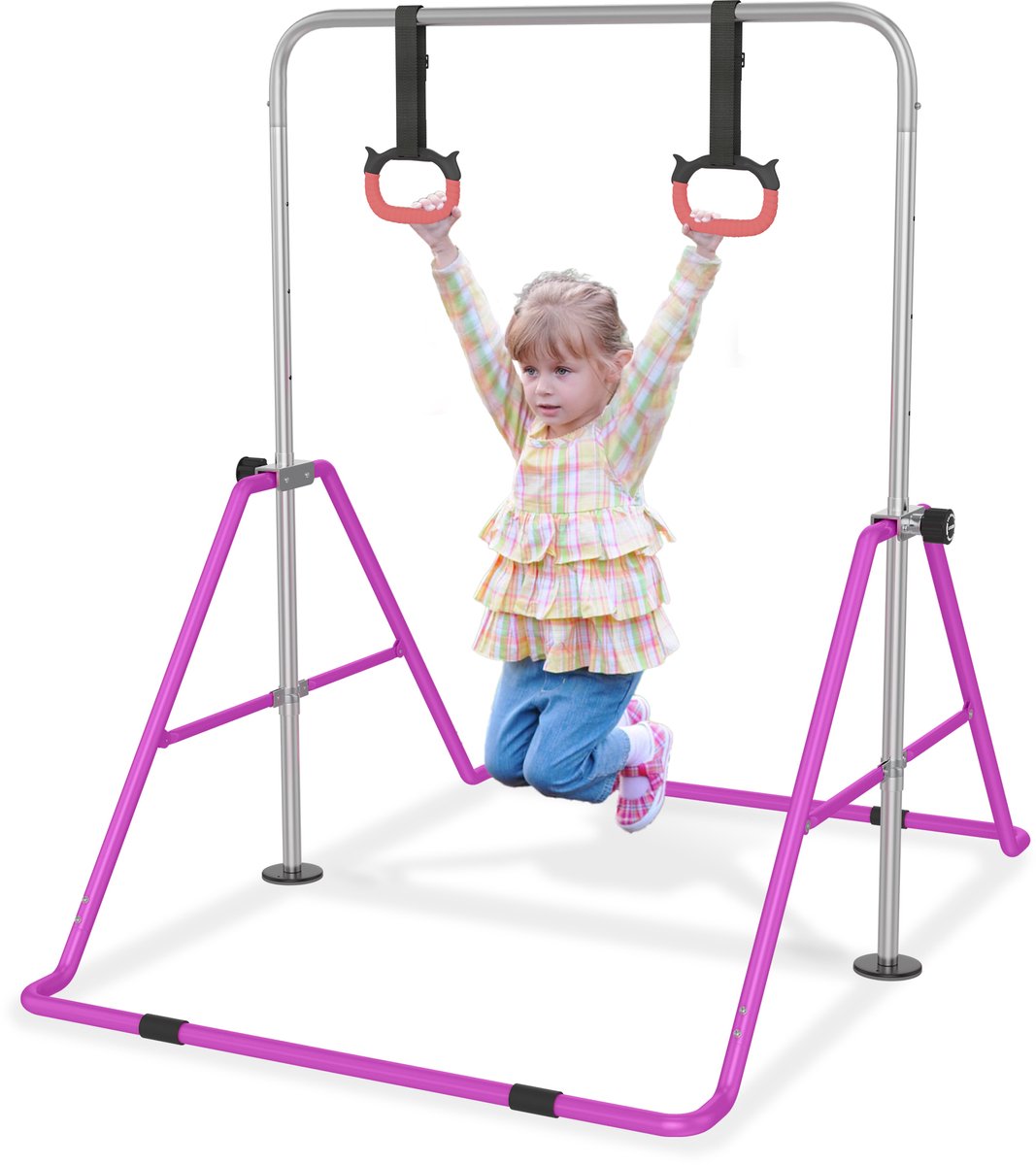 NAIZY Rekstok, gymnastiekrek, indoor gymnastiektoestel voor thuis, in hoogte verstelbaar met 2 gymnastiekringen, opvouwbare rekstoksysteem voor gymnastiek, gymnastiektraining, Donkerpaars