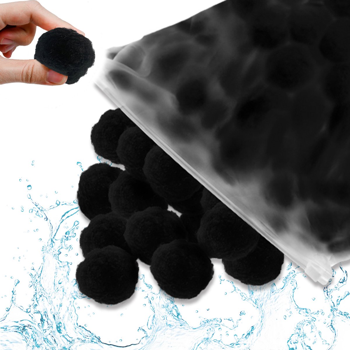 NAIZY filterballen 1400g voor zandfiltersysteem zandfilter vervangen 50kg filterzand voor zwembad zandfilter, zwembad, filterpomp (1400g, zwart)