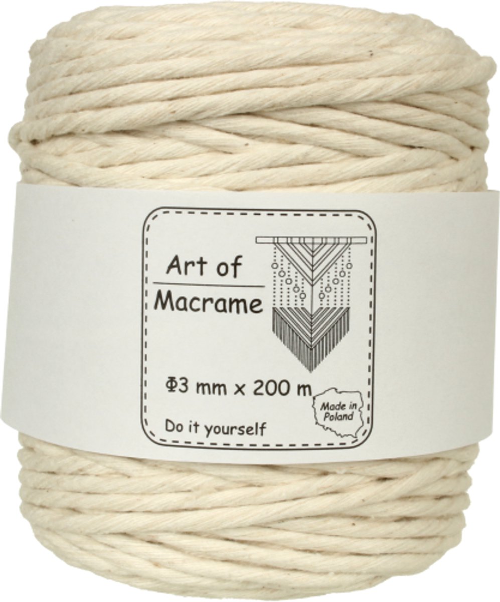 Macramé-koord DIY natuurlijk garen katoen natuurlijke kleur macramé-touw katoenen koord katoengaren koord koord voor DIY wandplant kledinghanger handwerk (natuurlijk, 3 mm - 200 m)