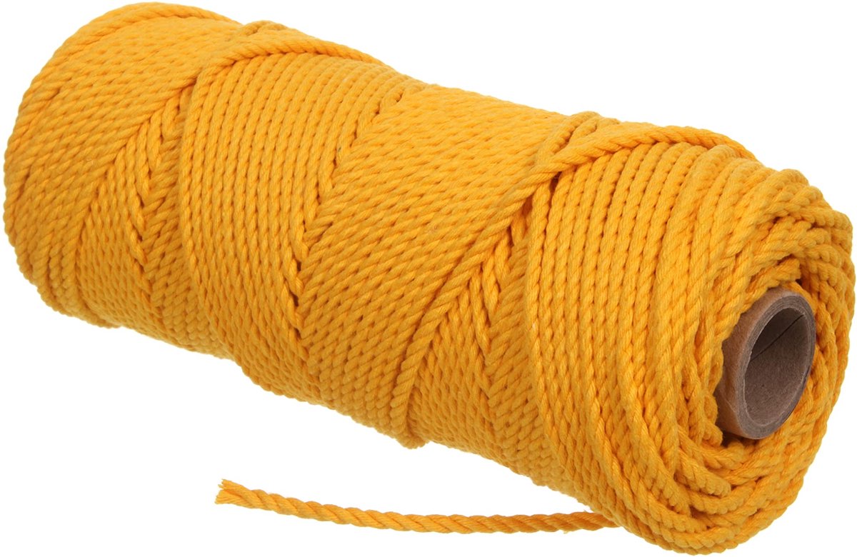 Macramé touw 3 mm 100 m 3PLY Natuurlijke katoendraad Katoenkordel Katoenkoord - Dromenvanger, bloempotten, haken (geel)