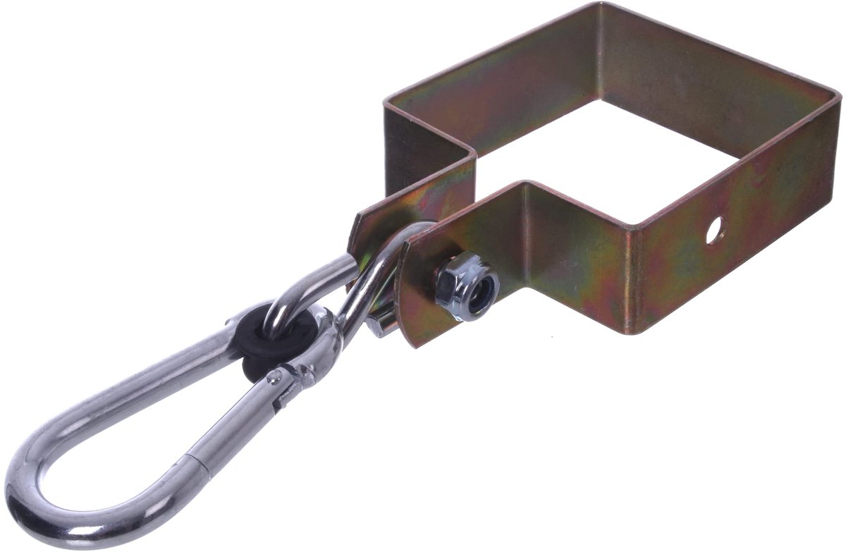 NAJDER manchethaken 90 x 90 mm met karabijnhaak 10 mm en klem mm zwenkhaak schommelhaken haak geel verzinkt ronde klem schommelbevestiging (90x90 mm)