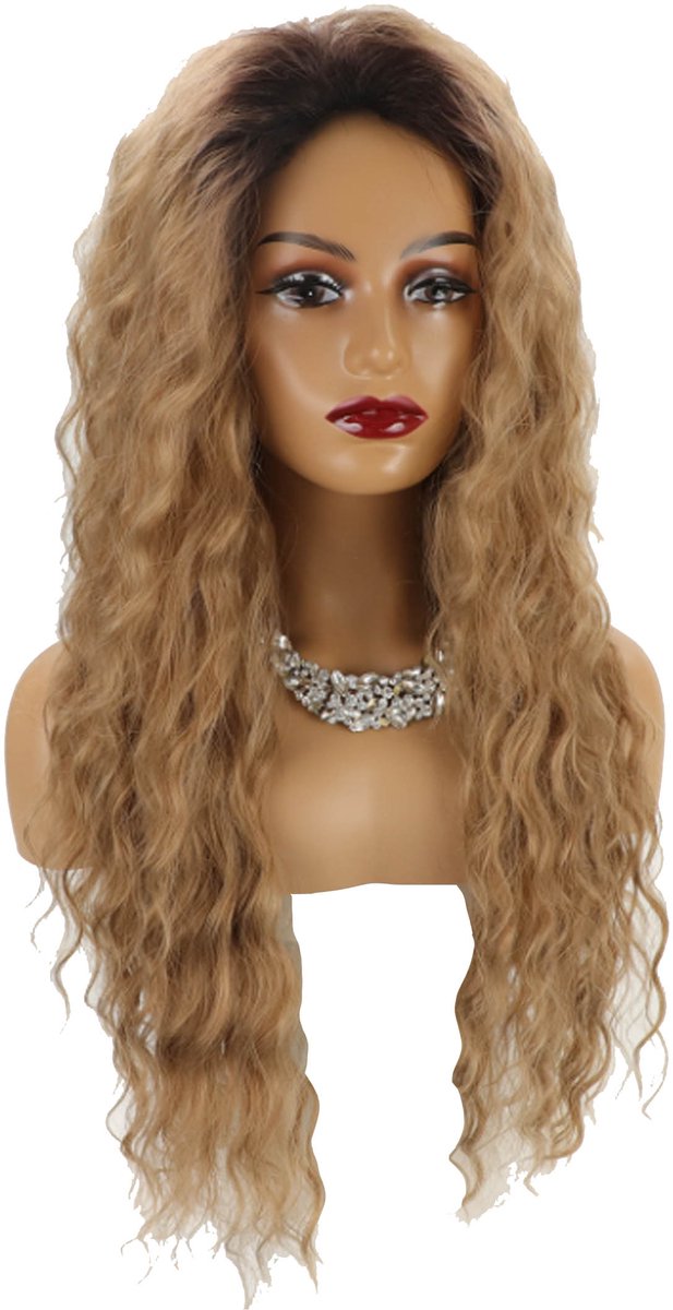 Golvende Lange Pruik met Meerlaagse Kleurverloop - Hittebestendig Synthetisch Haar & Ademende Netbasis - Natuurlijk Glamour voor Alledaagse, Feesten & Carnaval