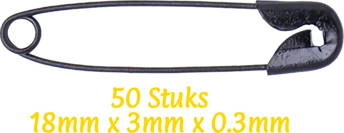 NBH - 50 Zwarte kleine Veiligheidsspelden 18mm x 3mm x 0.3mm