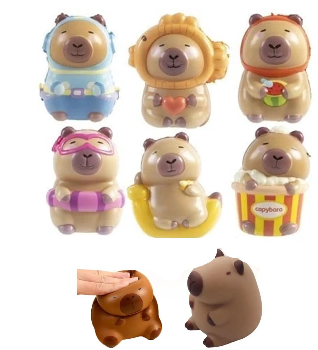 Capibara Squeeze stressbal - 1 exemplaar - 7 cm groot - Flexibel - Slow Rising - Cadeautje - Fopartikel - Capybara