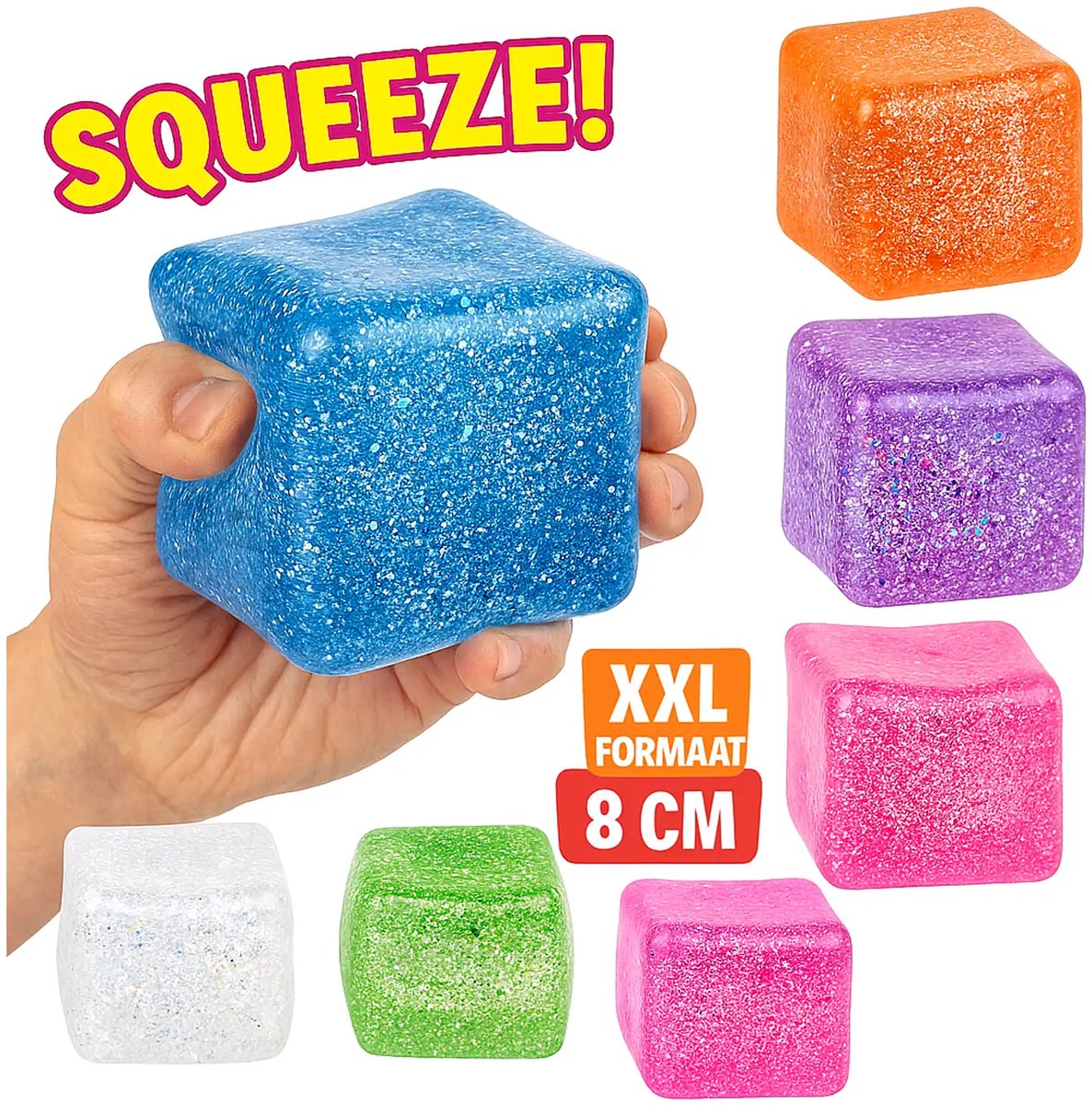 Mega Ice Cube anti stressbal - 8 x 8 x 8 cm - Super uitrekbaar - 1 exemplaar - Fidget Toy - Knijpbal voor de hand